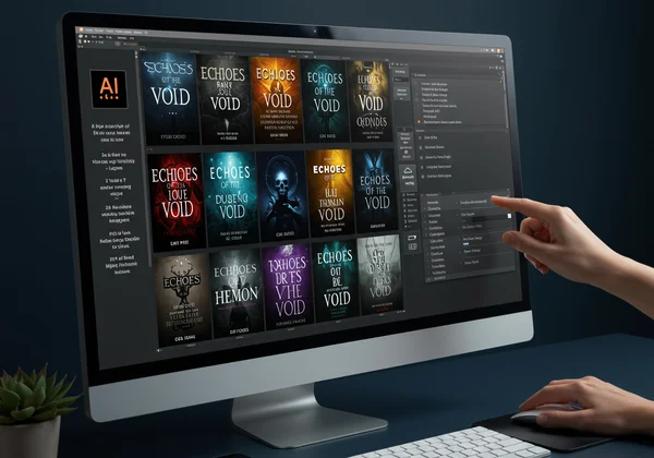 AI book cover generator interface showing design options.