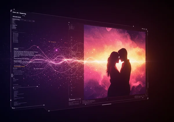 AI generating a romance book cover with a digital interface