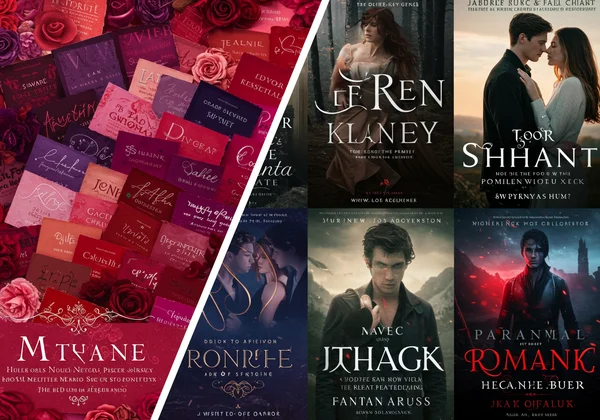 Diverse romance book covers showing color and typography