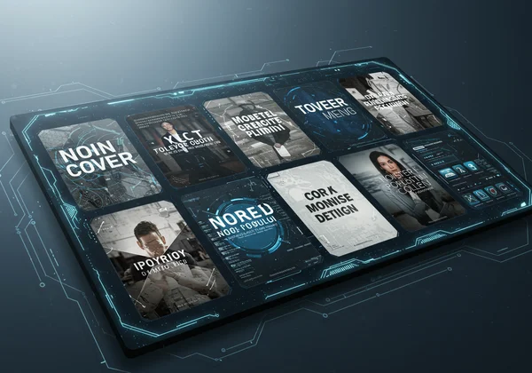 AI interface with various non-fiction book cover designs