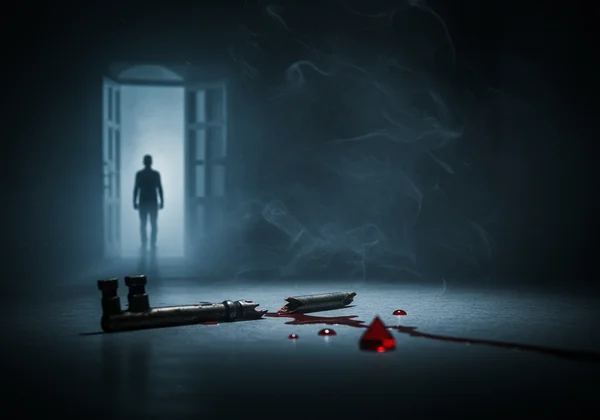 Symbolic imagery on a mystery book cover with silhouette