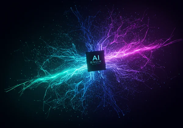 AI generated book cover emerging from digital code and light