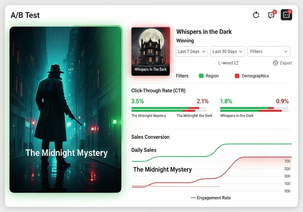 Dashboard showing A/B test results for book covers