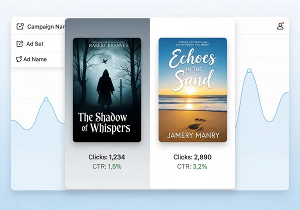 Social media ad showing A/B test of book covers