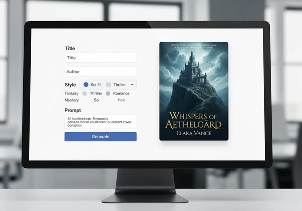 AI book cover generator interface on screen