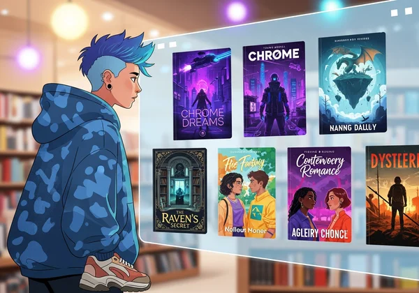Gen Z person looking at YA book covers