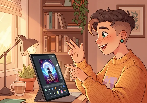 Person using AI book cover generator tool