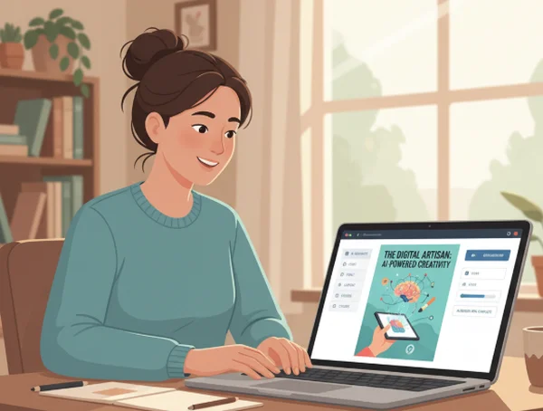 Author creating book cover with AI tool