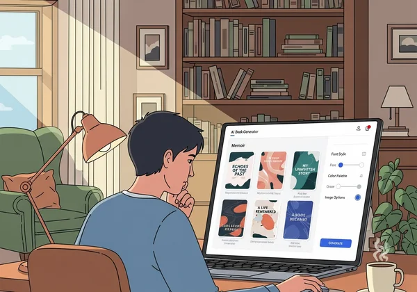 Author using AI to design a memoir book cover